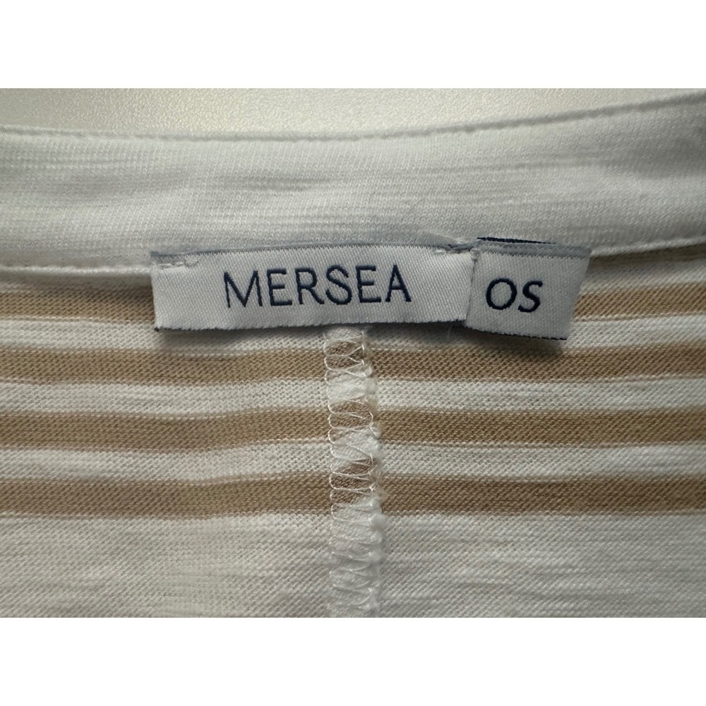 MERSEA Amelia Striped Cuffed Long Sleeve Tee Sz OS 100% Cotton Tunic Top Neutral - Picture 4 of 10